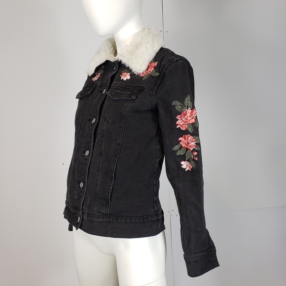 PacSun Fur Black Denim Jacket - Picture 3 of 9